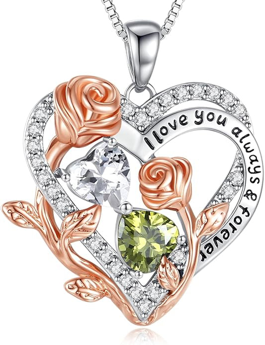 I Love You Birthstone Necklace, 925 Sterling Silver Heart Pendant with CZ Diamond Stones, Birthday Gifts for Women, Romantic Gift for Wife, Girlfriend, Her, Anniversary, Valentine's Day, Christmas