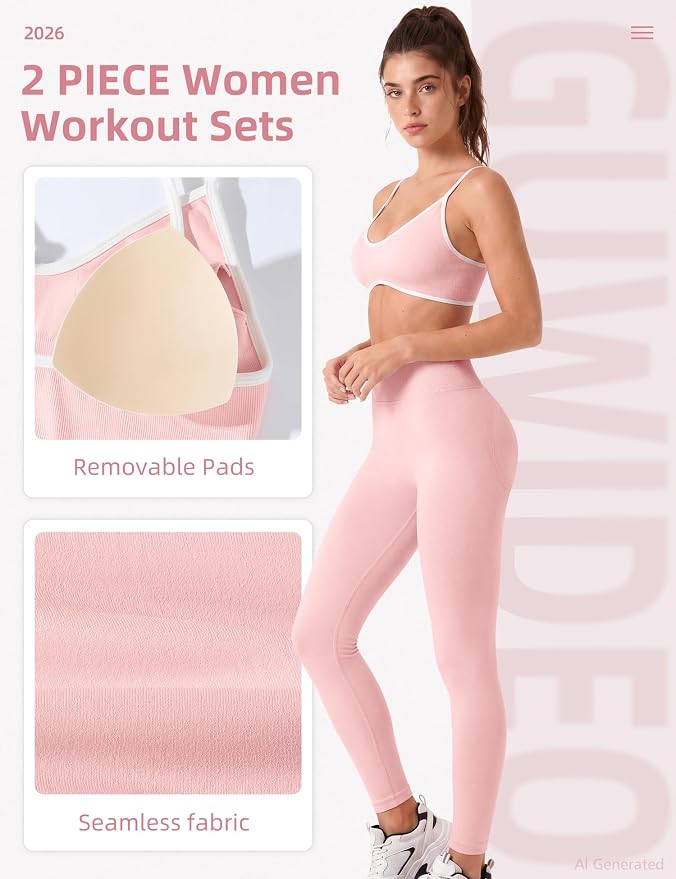 Workout Sets for Women 2 Piece Seamless Color Block Sports Bra Padded Scrunch Butt Lifting Leggings Matching Outfit