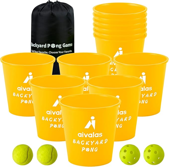 Aivalas Yard Pong Outdoor Games, Giant Yard Games Set with 12 Buckets and Balls for Adults and Family, Toss Game Throwing Games for Beach, Camping, Lawn and Backyard