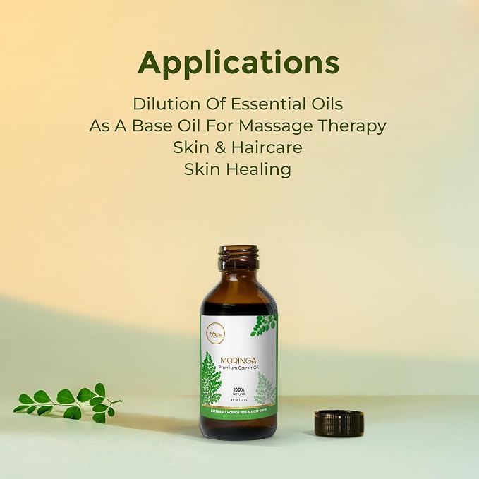 My Ace Moringa Carrier Oil 4 Fl Oz - 100% Pure & Natural - Premium Grade, Cold Pressed Unrefined for Skin & Face Care, Hair Growth, Facial & Body Massage, Scalp Treatment, Stretch Marks & Aromatherapy