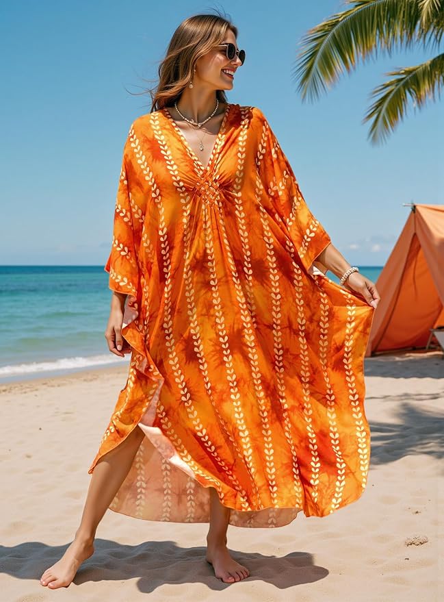 Mumu Dresses for Women Plus Size, Bohemian Kaftan Beach Cover Up Long Maxi Nightgown Soft Loungewear