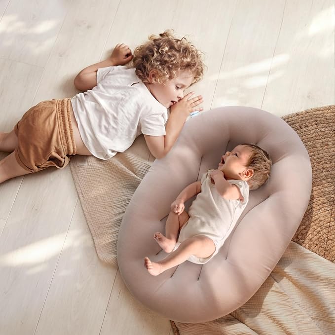 Baby Lounger for Newborn: Portable & Lightweight Pillow for Tummy Time Playtime & Diaper Changes - Skin-Friendly & Breathable for 0-12 Month Supervised Use