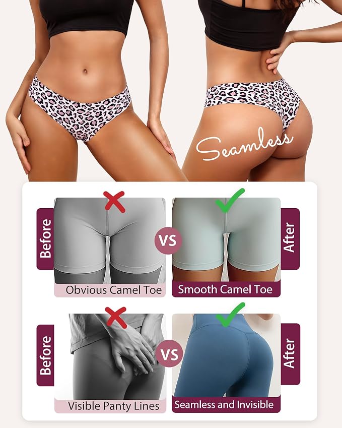LEVAO Seamless Thongs for Women Invisible Toe Thong No Show Camel Proof Underwear Thong Panty Liners Workout G-Strings