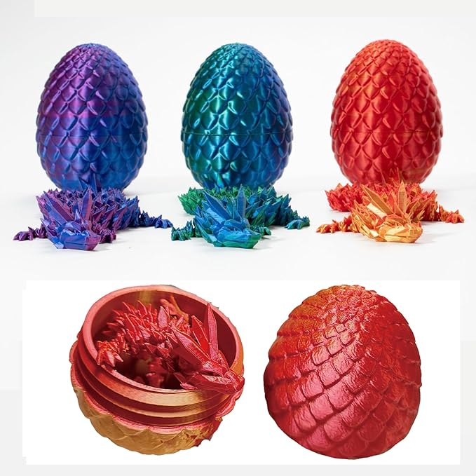 12" 3D Printed Dragon Egg, Cool 3D Printer Articulated Crystal Dragon Toy for Boys Kid Teen, Animals Fidget Toy Dinosaur Eggs for 5-7 4-6 8-12 Year Old Boys Kid Girls