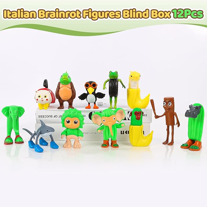 Italian Brainrot Figures Blind Box,Tralalero Tralala,Tung Tung Tung Sahur, Mystery Box, (12Pcs)