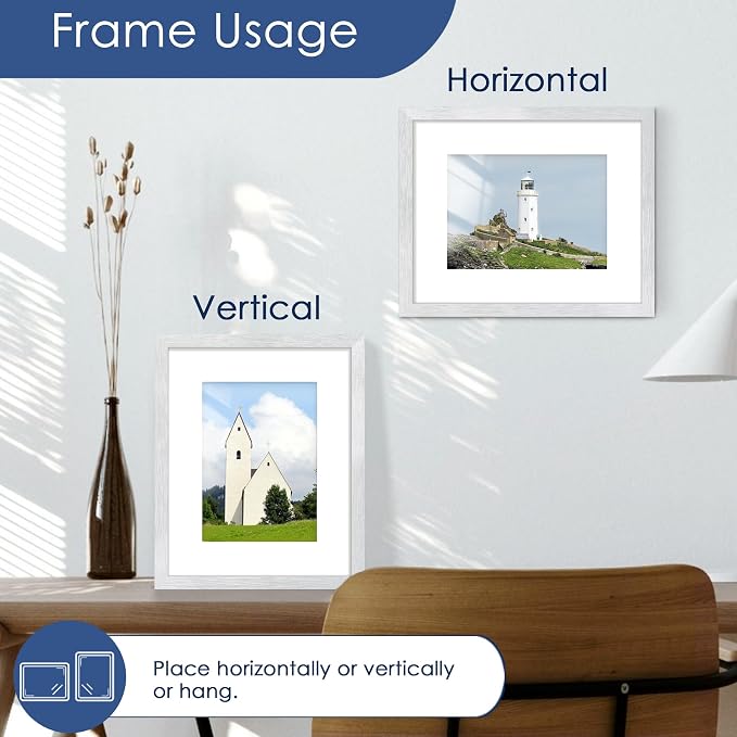 8x10 Picture Frame Set of 6, Wall or Tabletop Display, Silver | Display Pictures 5x7 with Mat or 8x10 Without Mat, Horizontal or Vertical, Gallery Wall Frame Set, Wedding Birthday Gifts