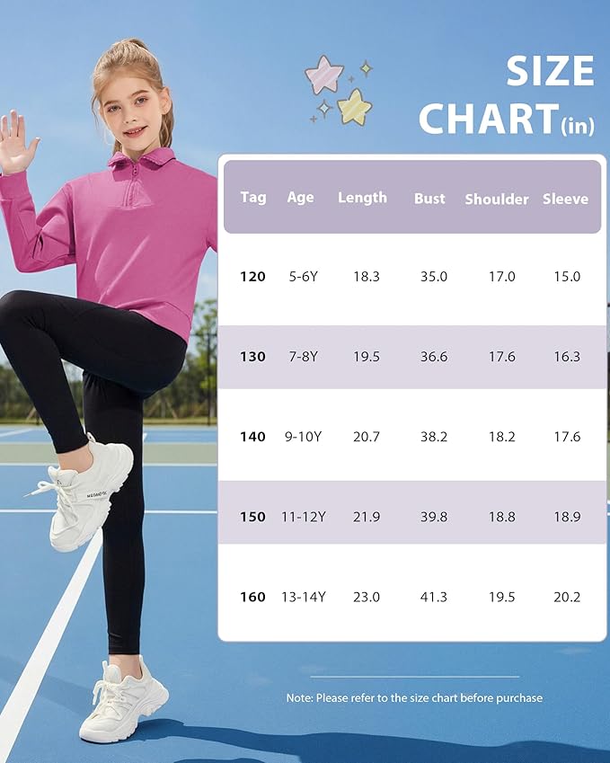 Girls Quarter Zip Sweatshirt Long Sleeve Pullover Tops Kids Casual Spring Outfits for Teen Girls, 5-14 Years