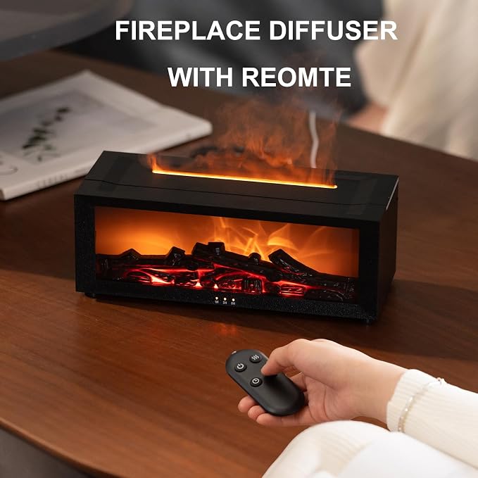 Fireplace Aroma Essential Oil Diffuser, 150ml Ultrasonic Humidifier, Scent Aroma Diffuser with Remote Control & Timer for Home, Bedroom, Office, Yoga