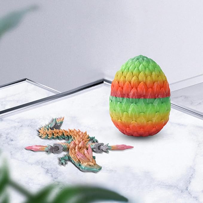 Pigmiss 3D Printed Dragon,3D Dragon Eggs with Dragon Inside,Dragon Fidget Toy for Adult,Full Articulated Dragon Crystal Dragon Easter Eggs Decoration for Gift (Rose-red Gradient Green)