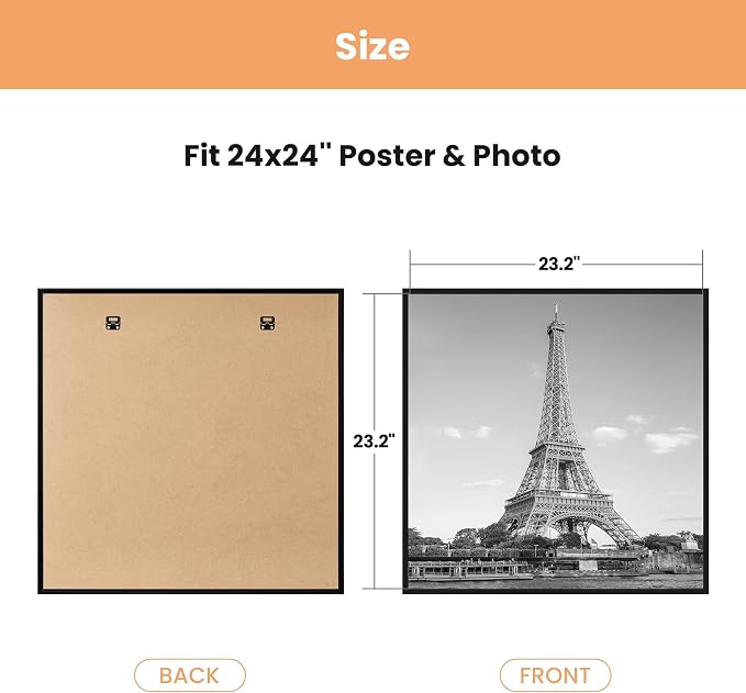 upsimples 24x24 Poster Frame, Easy Slide-In Assembly, Black, 3 Pack | Gallery Wall 24 x 24 Picture Frames Set for Family, Wedding, Christmas, Easy to Change Photos