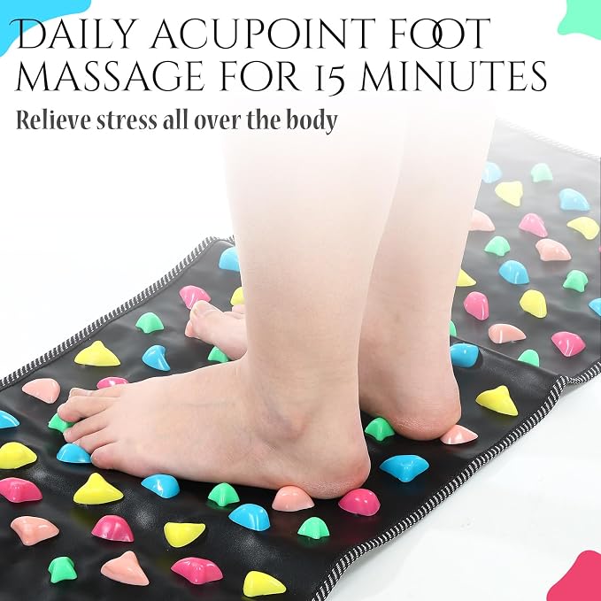 TrelaCo Foot Massage Mat Reflexology Walk Stone Road Foot Massage Acupoint Mat for Acupressure Relaxes for Long Sitting Elderly Students and Office Workers (13.78 x 47.24 Inches)