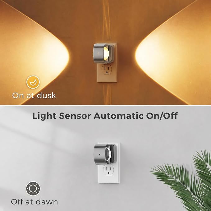 L LOHAS LED Night Light Projector, Night Lights Plug into Wall Light Sensor | Dusk to Dawn Sensor, Silver Swivel Nightlight for Kids, Soft White Ambient Lighting for Bathroom, Gaming Room,2 Pack