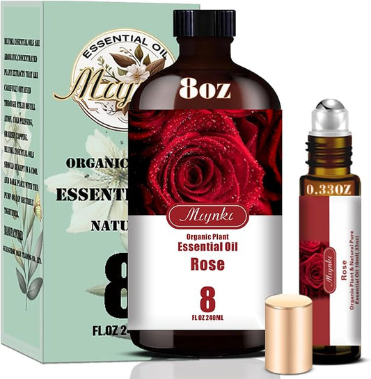 Rose Essential Oil, Rose Oil for Diffuser, Humidifier, Skin Care, Massage, DIY Soap, Candle, Bath, Yoga, Relaxation, Gift Ready, Rose Fragrance Oil - MLYNKL Essential Oils (8.33 fl oz / 250ml)