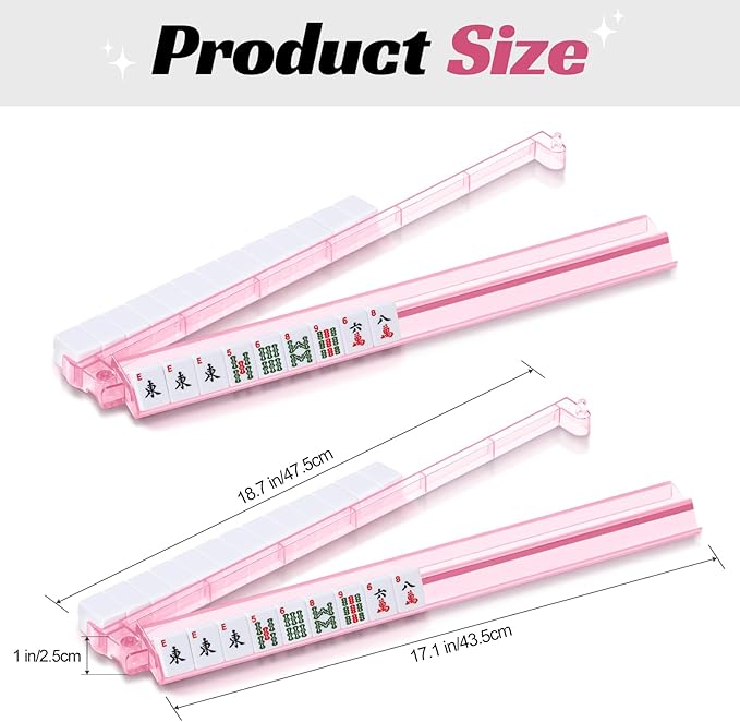 Mahjong Racks with Pushers, 4PCS Set Clear Acrylic American Mahjong Accessories All-in-One Tile Rack & Pusher Gifts (Pink-1)