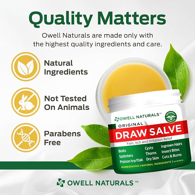OWELL NATURALS Drawing Salve Ointment for Boil & Cyst Removal, Deep Ingrown Hair, Splinter Remover, Bug Spider Bites, Bee Sting, Mosquito Itching, Poison Ivy, 2 fl Oz (Pack of 2)