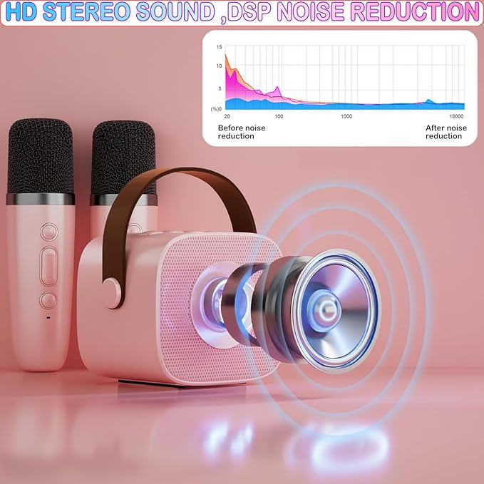 Mini Karaoke Machine for Kids Age 4-12, Bluetooth Speaker with 2 Wireless Microphone & LED Lights, Christmas Birthday Gifts for Girls Boys Kids Adults