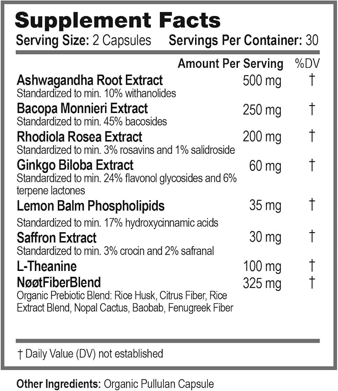 NOOT Stress Less – Anxiety & Stress Relief Supplement with Ashwagandha & L-Theanine | Adaptogen Formula for Mood Support & Cortisol Balance | Anti Anxiety Supplements for Women & Men | 60 Capsules