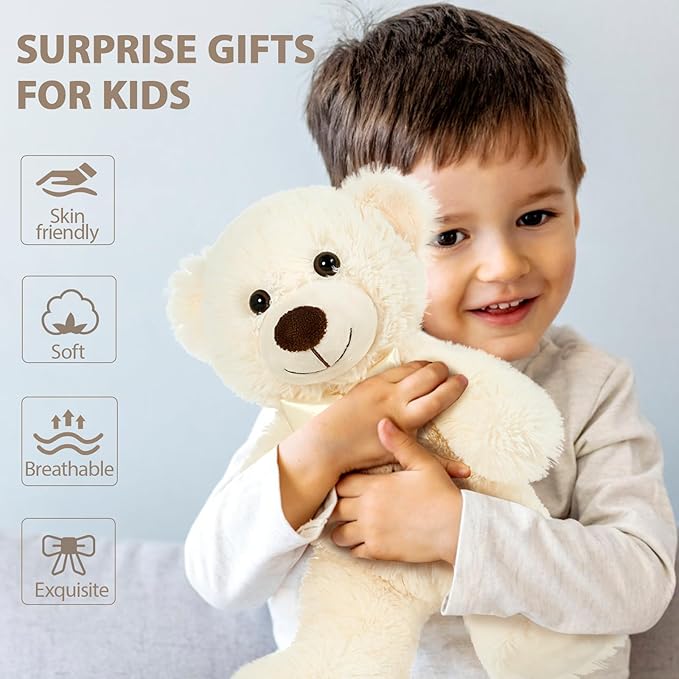 MorisMos 10Pcs Teddy Bears Bulk Baby Shower, 14inch Cute Teddy Bear Stuffed Animals Plush, Small Stuffed Bears on Centerpiece Baby Shower, White
