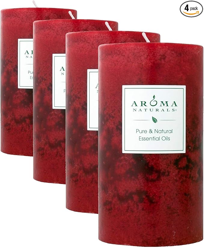 Aroma Naturals Holiday Orange, Clove and Cinnamon Essential Oil Scented Pillar Candle, Warm Spice, 2.75 inch x 5 inch (Pack of 4)