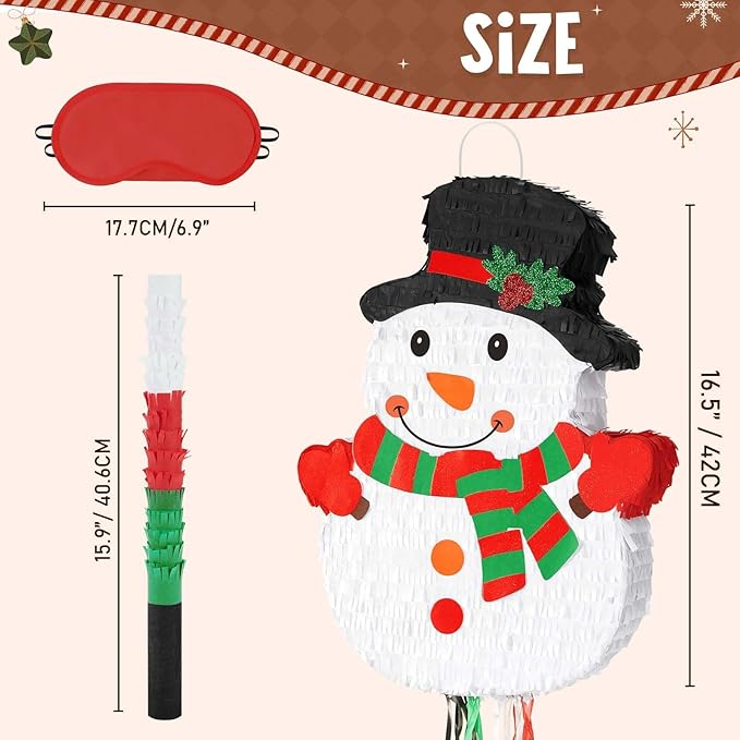 WERNNSAI Christmas Snowman Pinata - Christmas Decorations Snowman Party Game for Kids Merry Xmas Party Decor Supply Winter Festival Gift Favor White Snowman Pinata Large Pull String with Blindfold Bat
