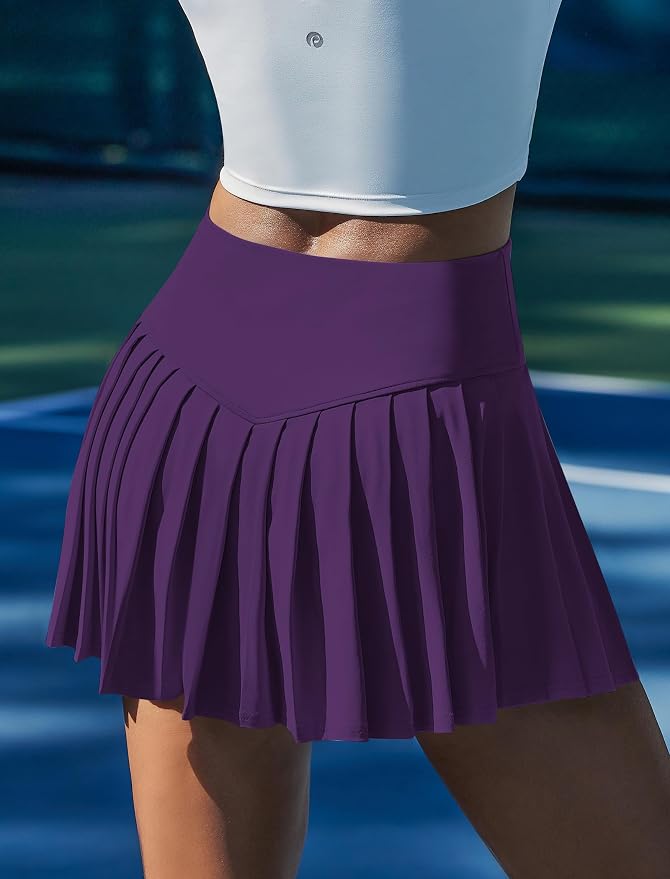 PINSPARK Pleated Tennis Skirts Mini Athletic Golf Skorts with Pocket | 14", High Waist, Lightweight, Quick Dry, Stretchy, Inner Shorts, Sun Protection, Pickleball, Casual, for Women