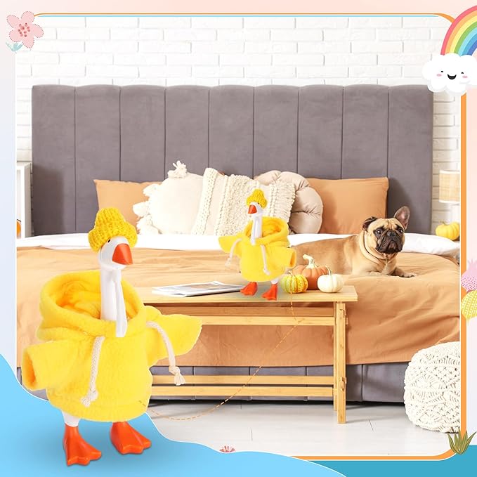 4 Set 7 Inch Mini Desk Goose Knitted Outfits Magnetic Goose Key Holder Multiple Colors Clothes for Magnetic Duck Statue Desk Key Holder Decor(Hooded)