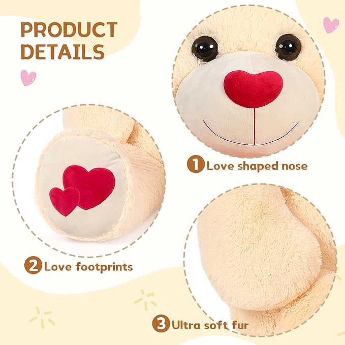 MaoGoLan Giant Teddy Bear Plush 42",Big Teddy Bear Stuffed Animal with Heart Footprints and Heart Nose,Large Valentines Bear for Girlfriend,Wife,Lover-Anniversary, Birthday,Long Distance