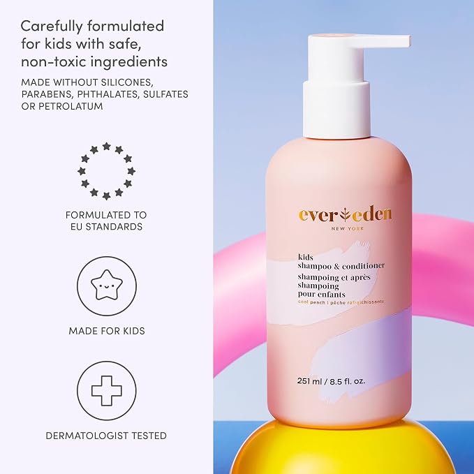 Evereden Mini Kids Shampoo and Conditioner 2-in-1: Cool Peach, 1.7 fl oz. | Vegan, & Gentle Care for Kids | Toddler Shampoo and Conditioner for Healthy Scalp & Hair | Travel Size | Age 4+