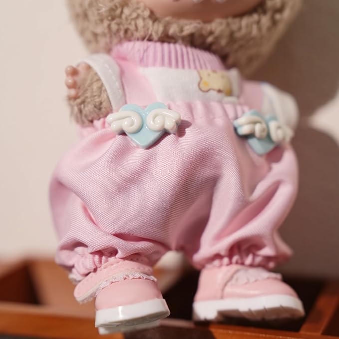 Clothes for Labubu, 4-Piece Includes a top, Pants, Bow Hair and Shoes Accessories Outfit Set for Labubu Doll - 17cm Dolls Clothes Cute & Pink Suit(NO Doll)