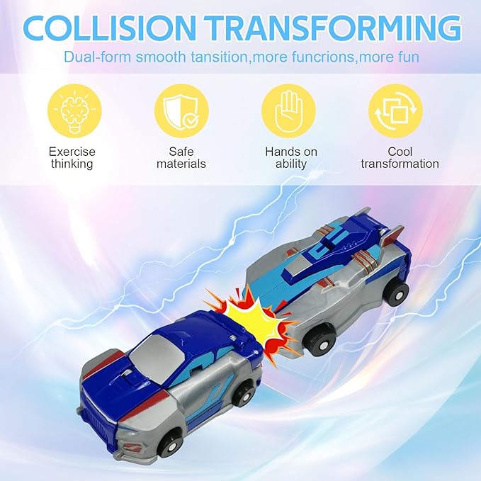 Dinosaur Collision Transforming Car Toy,Magnetic Cars Transform Into Dinosaurs,Transformation Car Toys for Boys & Girls with Transform Feature,Party Gift for Birthday,Christmas (Blue Dragon)