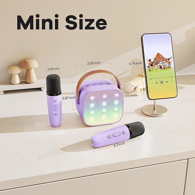 Karaoke Machine for Kids, Portable Mini Speaker with 2 Wireless Microphones, 2026 TOP Kids Gifts for Girls Ages 3, 4, 5, 6, 7, 8, 9, 10, 12 +Years Old, 4-12th Birthday Present Toy Party (Purple)