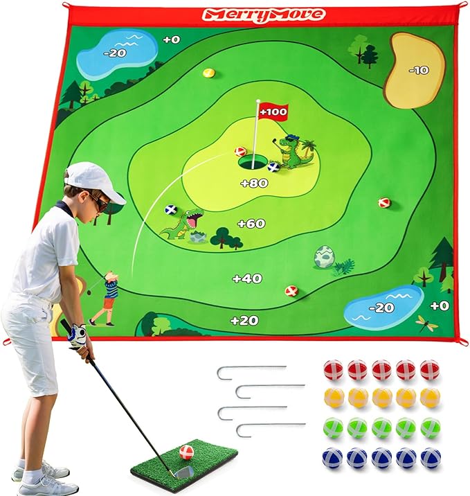 Golf Game Set- Includes 1 Chipping Game Mat 60''x60'', 20 Grip Balls, for Indoor Outdoor Backyard Golf Practice Training(Club Not Included)