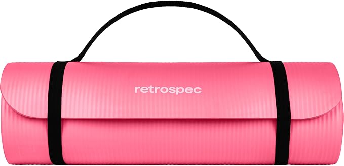 Retrospec Solana Yoga Mat Thick 1/2in Non-Slip Workout Mat with Nylon Strap - 72x24in Exercise Mat for Pilates, Stretching & Fitness - BPA Free, Easy Clean