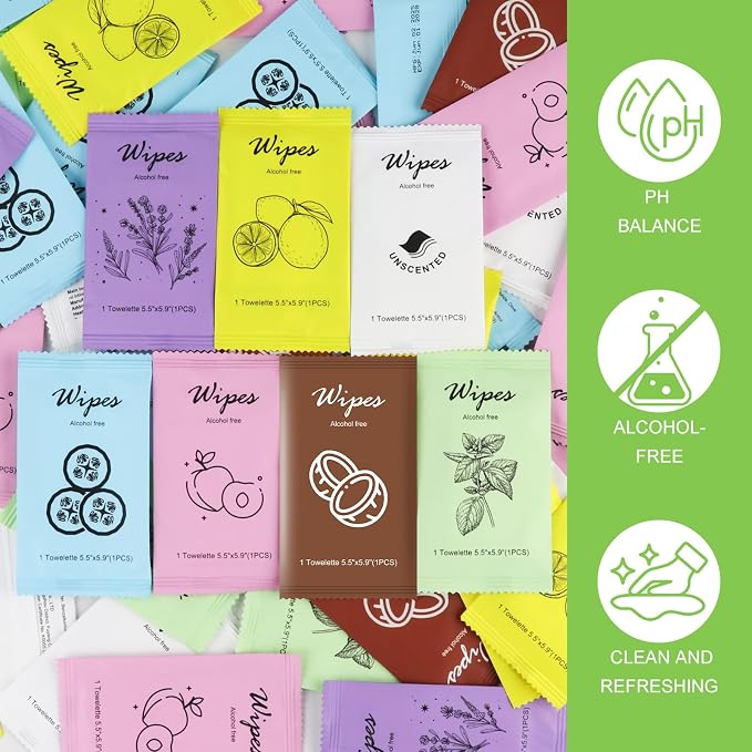 Individual Hand Wipes Wet Wipes Travel Size,Wet Wipes Individually Wrapped | 50PCS Bulk Cleansing Travel Size Wipes for Wedding Travel Restaurant Barbecue(Coconut)