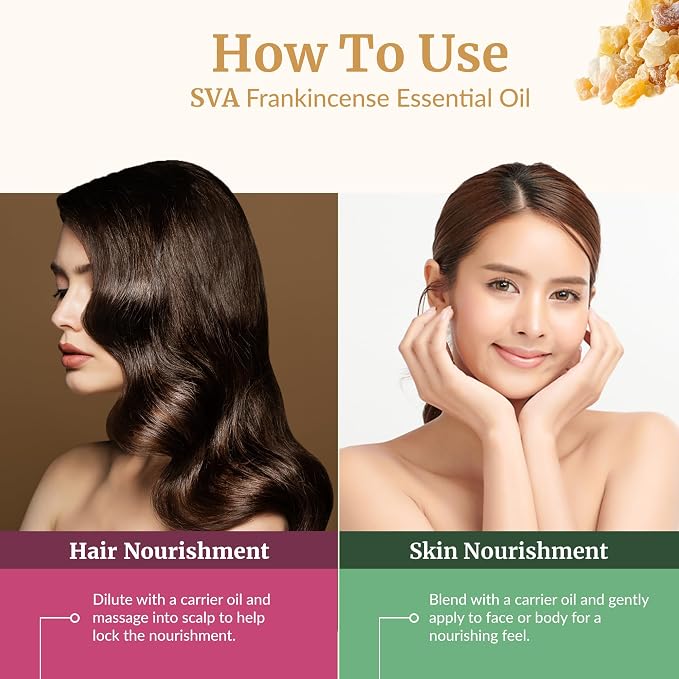 SVA Frankincense Essential Oil – 1/3 Fl Oz – for Diffuser, Skin & Hair Care – Ideal for Massage & DIY Blends – with Dropper