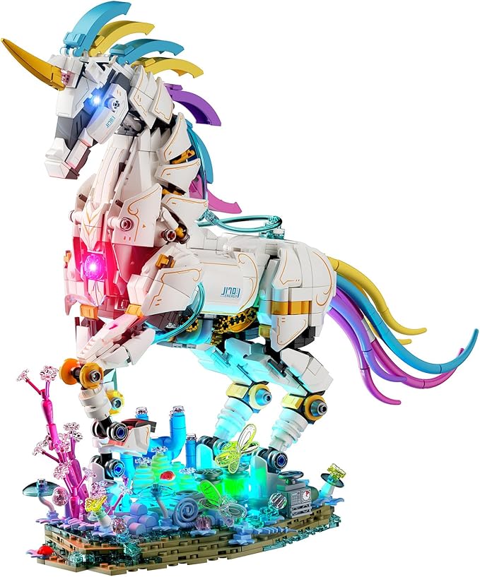 NUTCRACKER Unicorn Building Set for Adult - Cool Rainbow Unicorn Model with Light, Animal Horse Toy Building Set, Home Decor Easter Birthday Gift for Boy Girls 14+（1492 Pieces