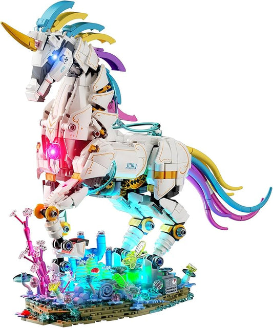 NUTCRACKER Unicorn Building Set for Adult - Cool Rainbow Unicorn Model with Light, Animal Horse Toy Building Set, Home Decor Easter Birthday Gift for Boy Girls 14+（1492 Pieces