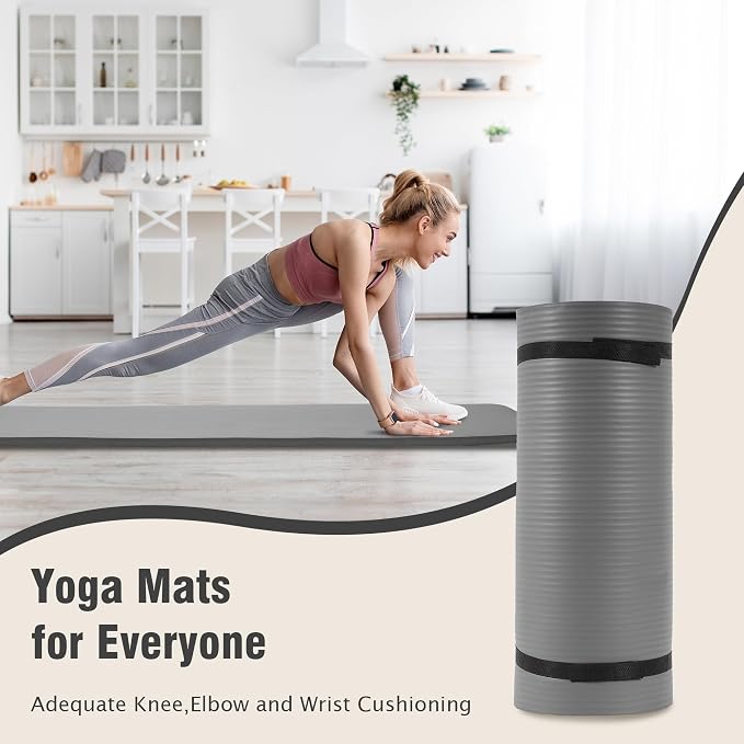 Fitvids 1 Inch Thick Yoga Mat 71x24 Inch - Non Slip Workout Mat with Carry Strap, Multiple Colors - Versatile Exercise Mat for Home, Gym, Pilates, Meditation - For All Skill Levels
