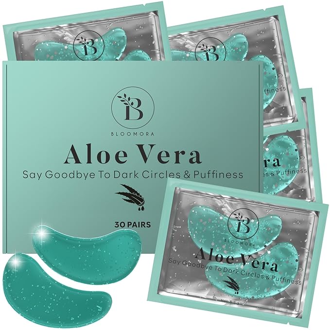 BLOOMORA Aloe Vera Under Eye Patches (30 PAIRS), For Puffy Eyes and Dark Circles, Under Eye Mask with Hyaluronic Acid & Hydrolyzed Collagen, Deeply Hydrating Formula, Patch Yeux