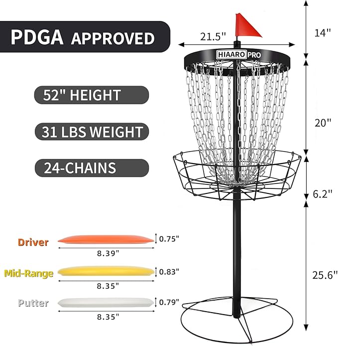 PDGA Approved HIAARO PRO Disc Golf Basket, Portable Disc Golf Target with Heavy Duty 24 Chains, Professional Disc Golf Basket