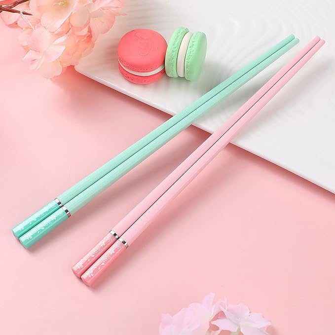 5 Pairs Cherry Blossom Pattern Decoration Fiberglass Chopsticks Multicolor Chopsticks Japanese Korean Chopsticks Reusable Dishwasher Safe Yellow Pink Blue Green Purple Chopsticks