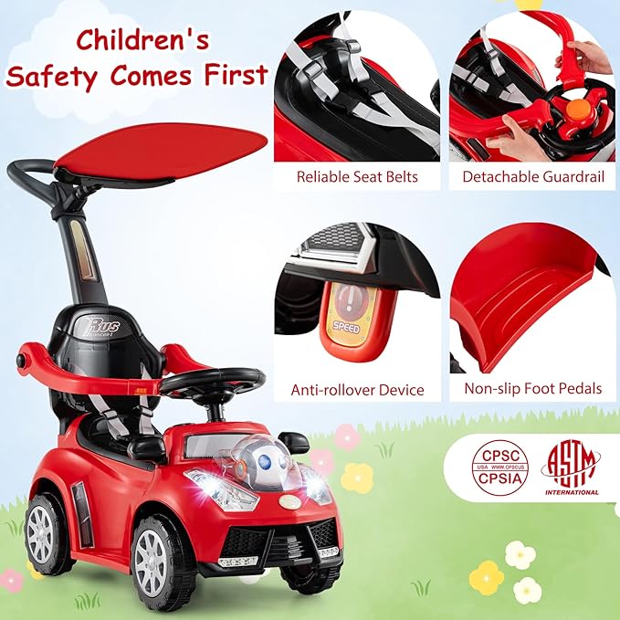 HONEY JOY Ride On Push Car for Toddlers, Alien Theme Ride On Car Sliding Car w/Steering Wheel, Music & Lights, Under Seat Storage, No Batteries, Kids Ride On Toys for Boys and Girls (Red)
