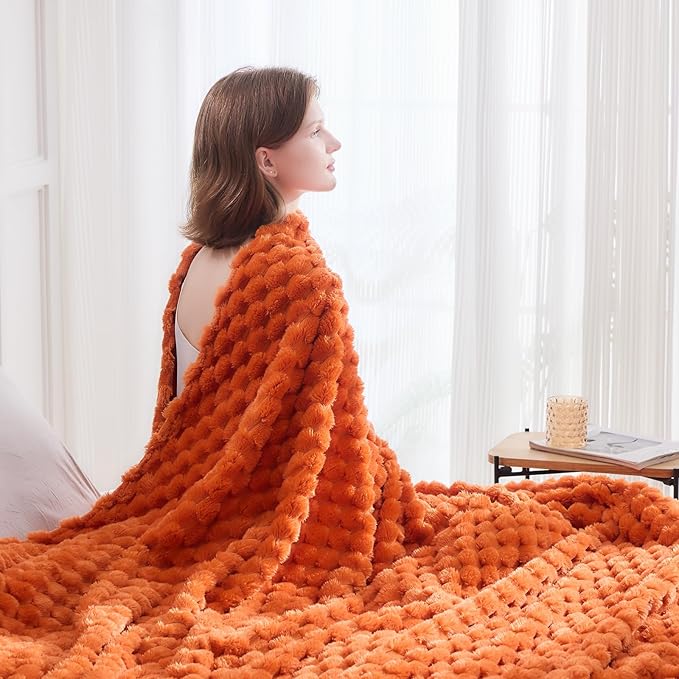 NEWCOSPLAY Super Soft Fall King Blanket Orange Premium Silky Flannel Fleece 3D Clouds Stylish Jacquard Lightweight Bed Blanket All Season Use 350GSM (Orange, King(90"x110"))
