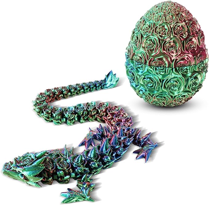 Pigmiss 3D Printed Dragon,3D Dragon Eggs with Dragon Inside,Dragon Fidget Toy for Adult,Full Articulated Dragon Crystal Dragon Easter Eggs Decoration for Gift (Rose-Blue Purple)