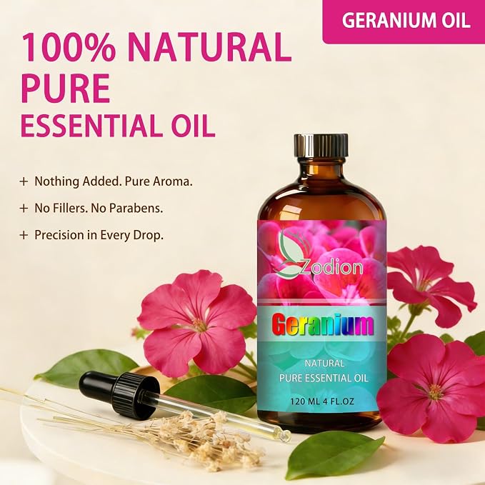 Geranium Essential Oil - Geranium Oil for Diffuser, 4 Fl Oz(120ml) | Candle Making, Soap Making, aroma, Strong Scent, Pure, Natural, Home Fragrance, Massage