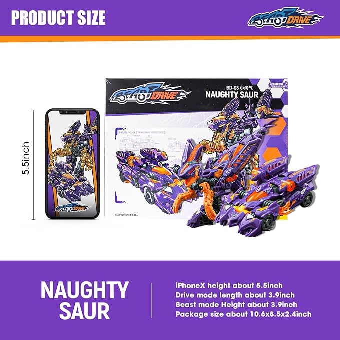 52TOYS BEASTDRIVE BD-03 Naughty Saur Deformation Toys Action Figure, Converting Toys in Vehicle and Beast, Perfect Birthday Party Gift for Teens and Adults