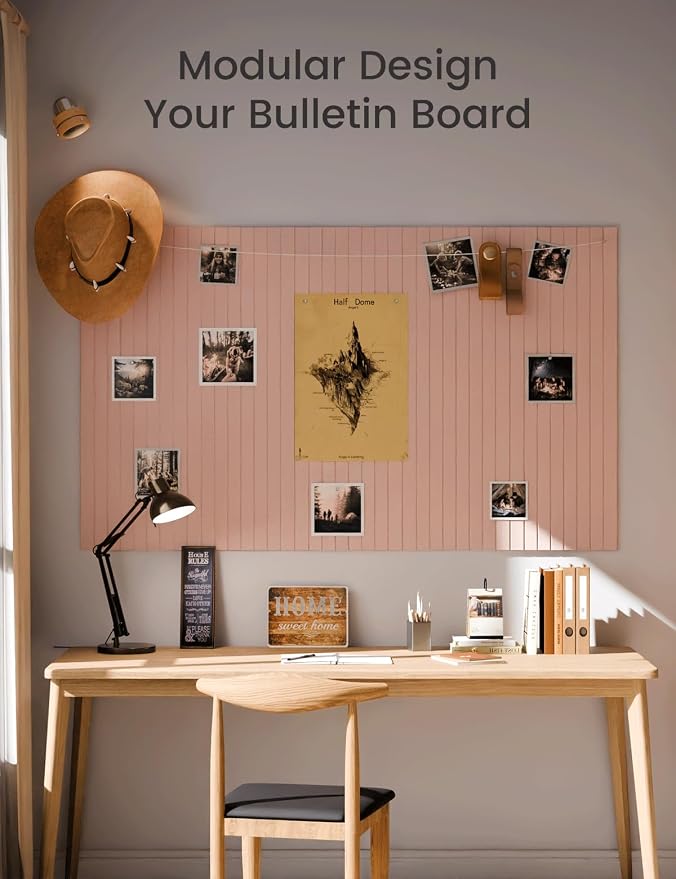 Fluxynara 48" x 36" Large Felt Bulletin Board, Pink | 12 Pack Cork Board Alternative with 60 Safe Adhesive Tabs, Pin Boards for Wall Decor, Home, Office, Classroom,Dorm