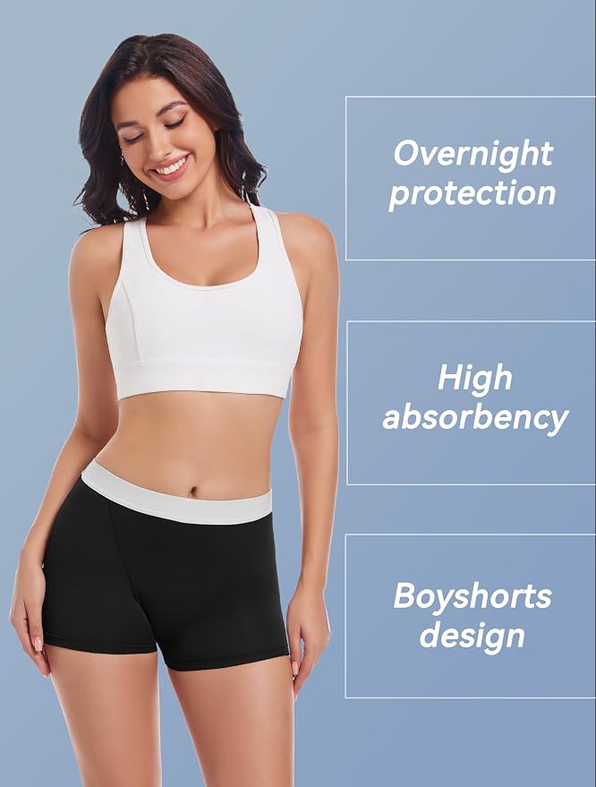TIICHOO Period Underwear for Women Heavy Flow High Waist Leakproof Panties Sleep Shorts for Menstrual Postpartum 1 Pack