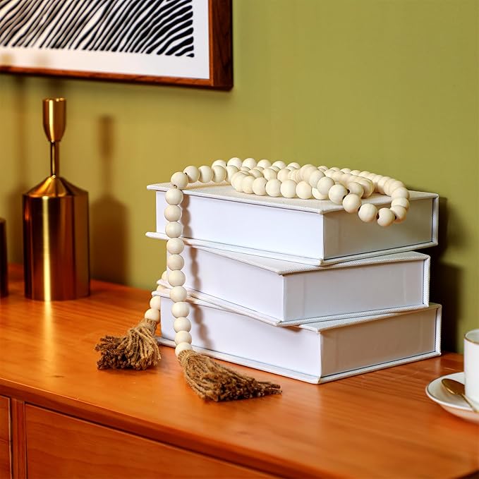 Tioncy 3 Pcs Decor Linen Faux Book Box Set Aesthetic DIY Fake Linen Book Box for Decor Storage Cafe Table Bookshelf Gift Home Keepsake(8.6 x 6.1 x 1.8 Inch,White)