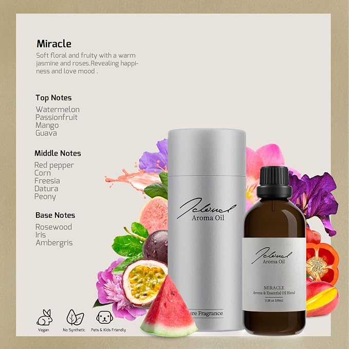 JCLOUD Miracle Hotel Diffuser Oil - Inspired By Hilton Hotel Scent - Luxury Essential Oils for Diffusers for Home - Pure Aromatherapy Fragrance in Glass Bottle, Long Lasting & Pet Safe, 100mL
